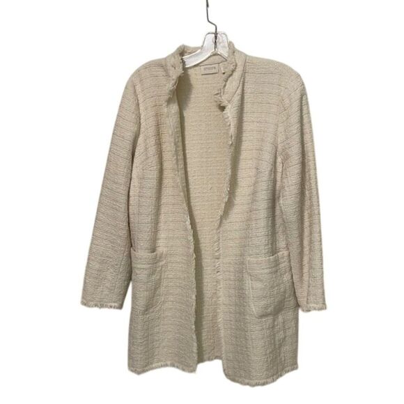Chico's Creamy White Fringe Tweed Jacket Womens Size 2 US 12 - Picture 1 of 10